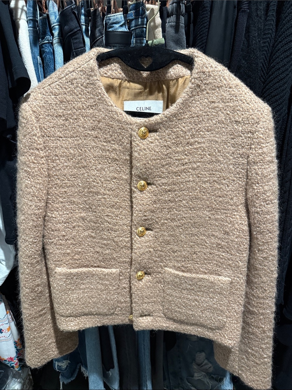 Celine Beige Bouclé Wool Jacket with Gold Buttons